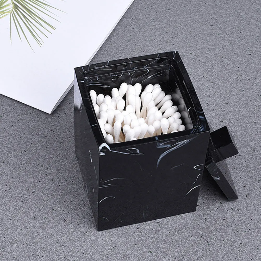 

Marble Cotton Swabs Storage Box With Lid Organizer For Cosmetics Accessories Resin Toothpick Canister Container
