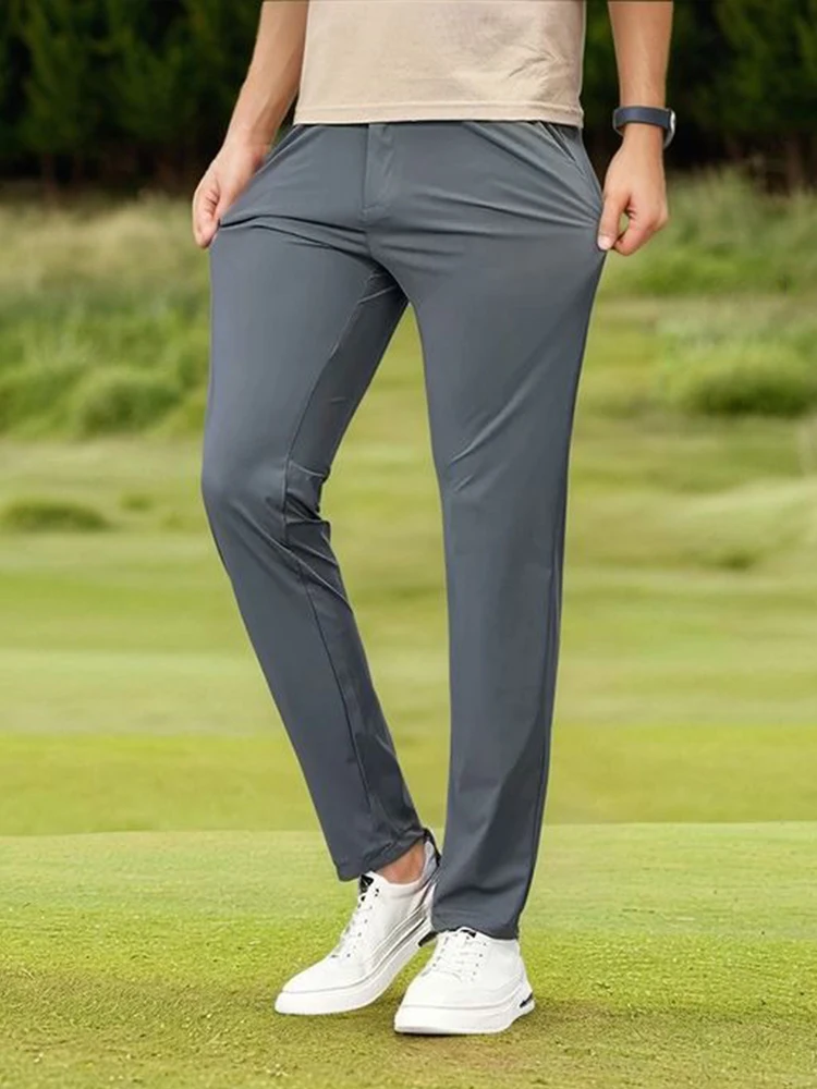 Summer Men's Casual Pants Korean Fashion Light Cool Ice Silk Stretch Golf Pants Slim Fit Suit Pants Male Office Formal Trousers