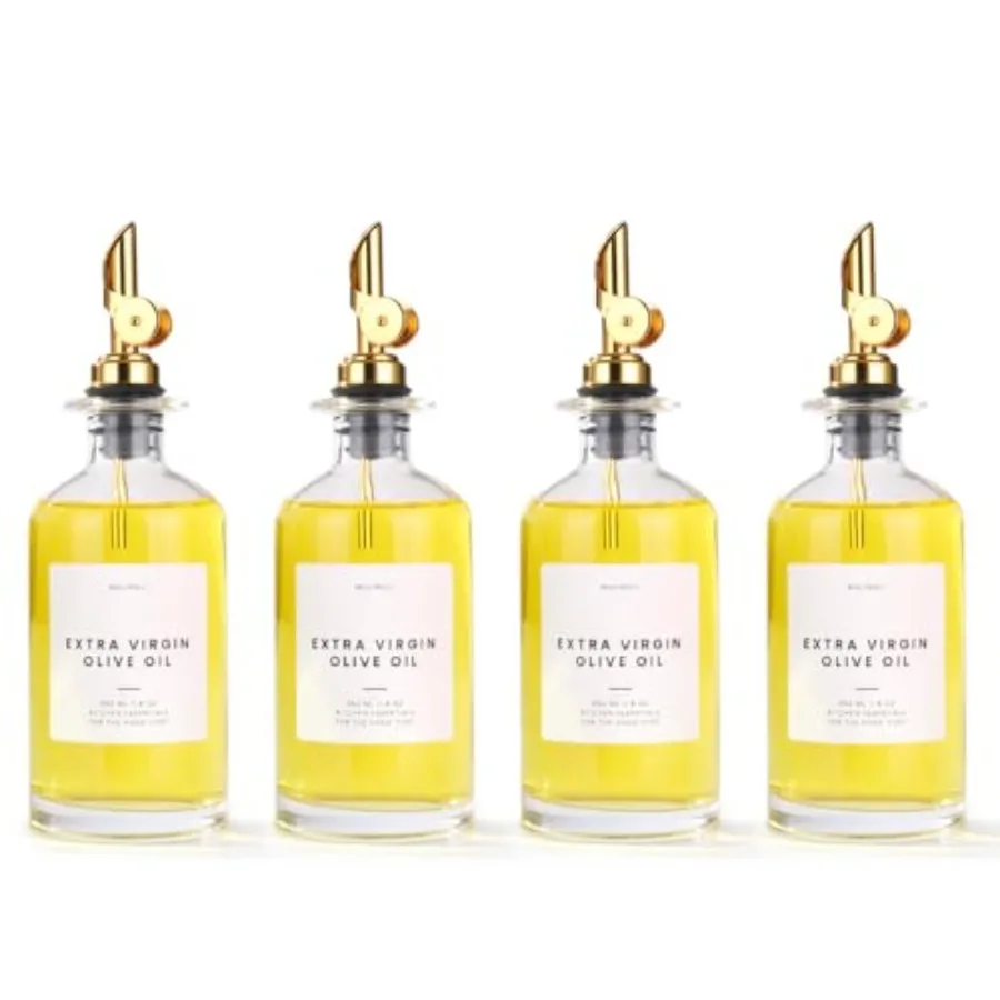 Juego de Botellas de Vidrio para Aceite de Oliva - Botellas de 350 ml con Vertedores con Peso, Juego de 4