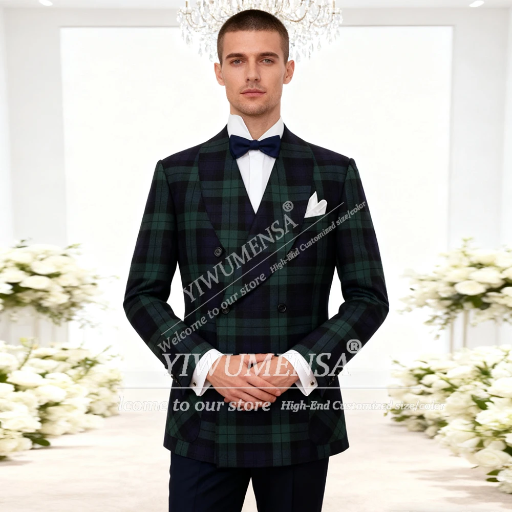 

Классические клетчатые костюмы в клетку для мужчин для деловой вечеринки, шаль, блейзер, брюки, комплект из 2 предметов, смокинг для жениха в британском стиле, наряд для ужина