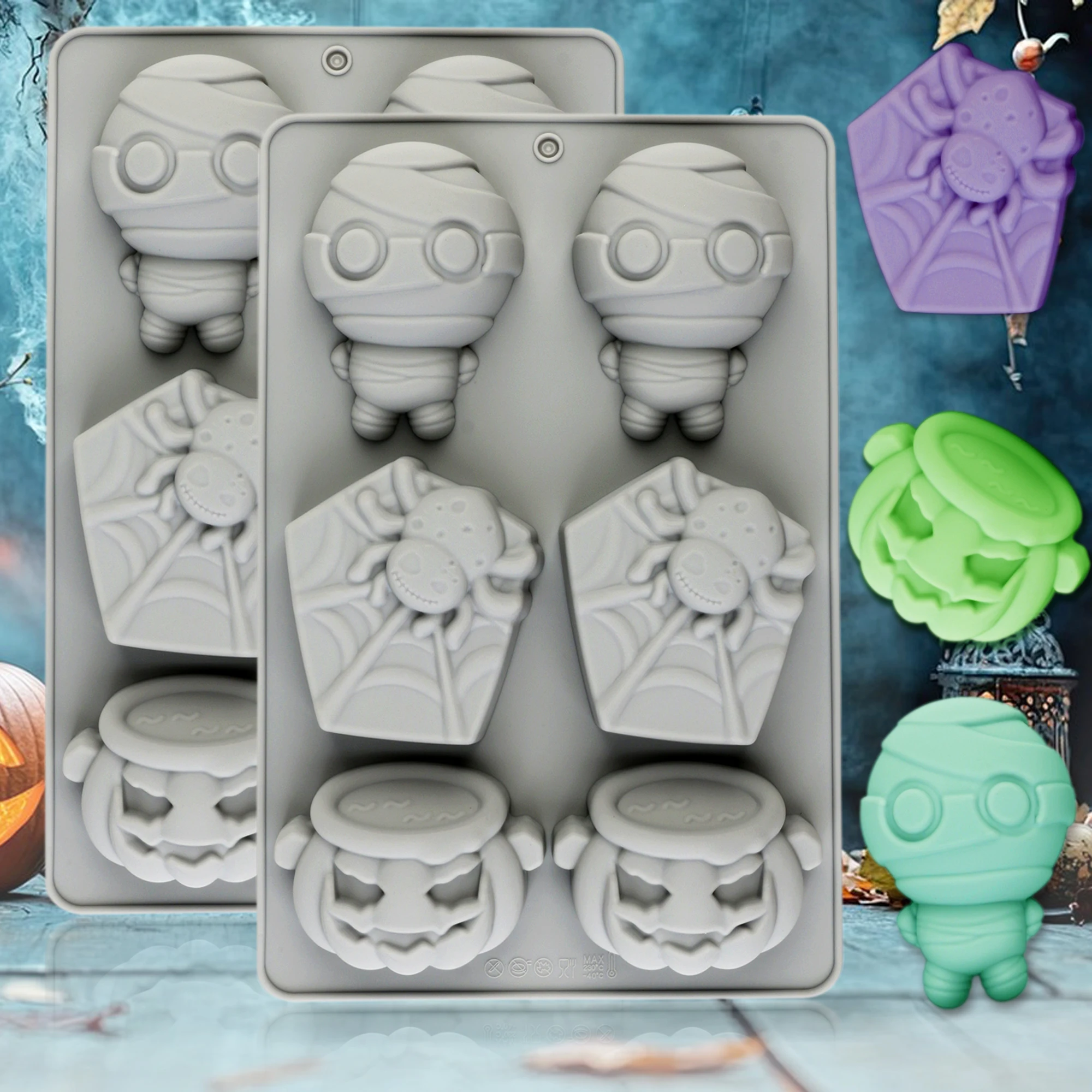 Molde de silicona gris para Halloween, molde para dulces y pasteles con 6 orificios para hacer dulces de Halloween, chocolate, mousse, pudín y gelatina, 1 ud.