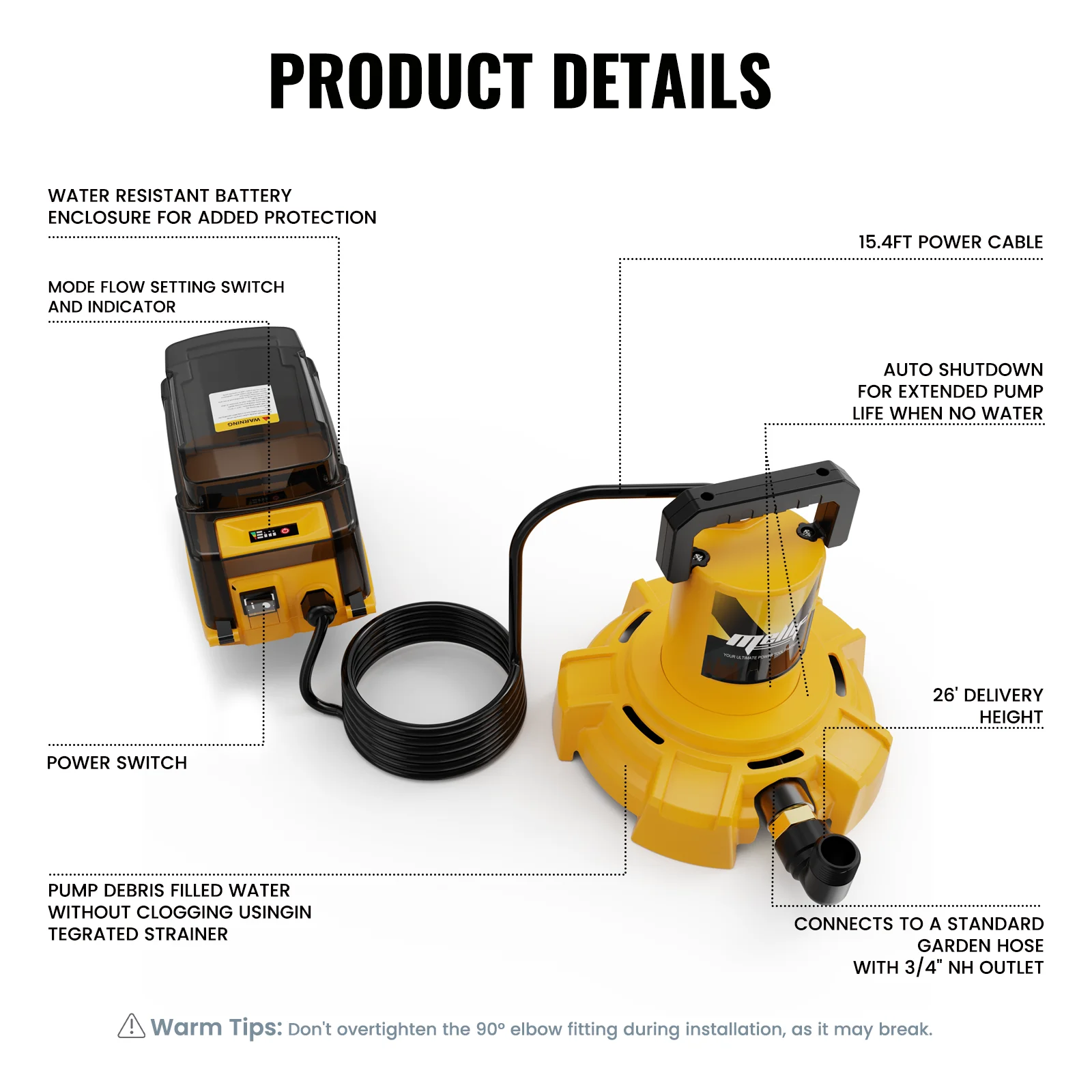 Cordless Submersible Sump Pump Compatible with Dewalt 20V/60V MAX Battery | Tool Only, Brushless Portable Water Transfer Pump