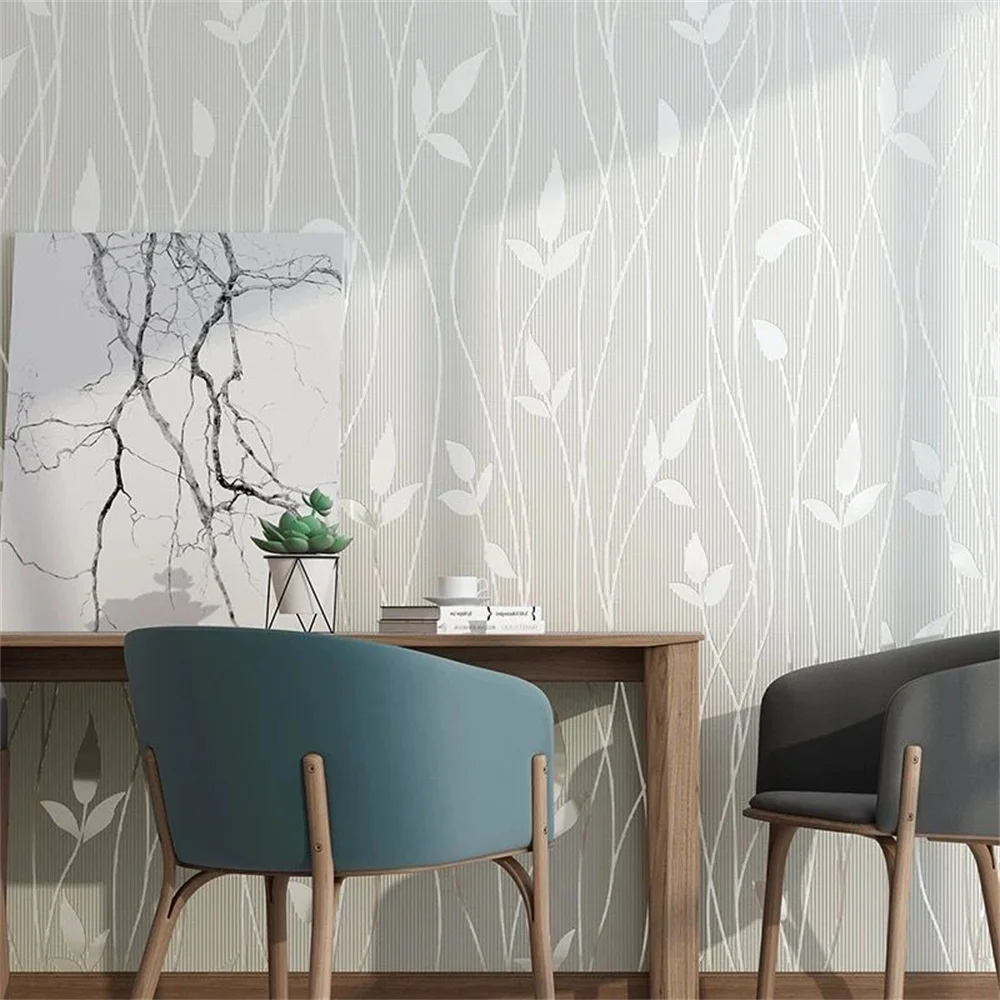 

Modern Fresh Leaf Wallpaper for Bedrooms Living Rooms Beauty Salons Non-Woven Grey White Pink Blue Leaves Wallpapers