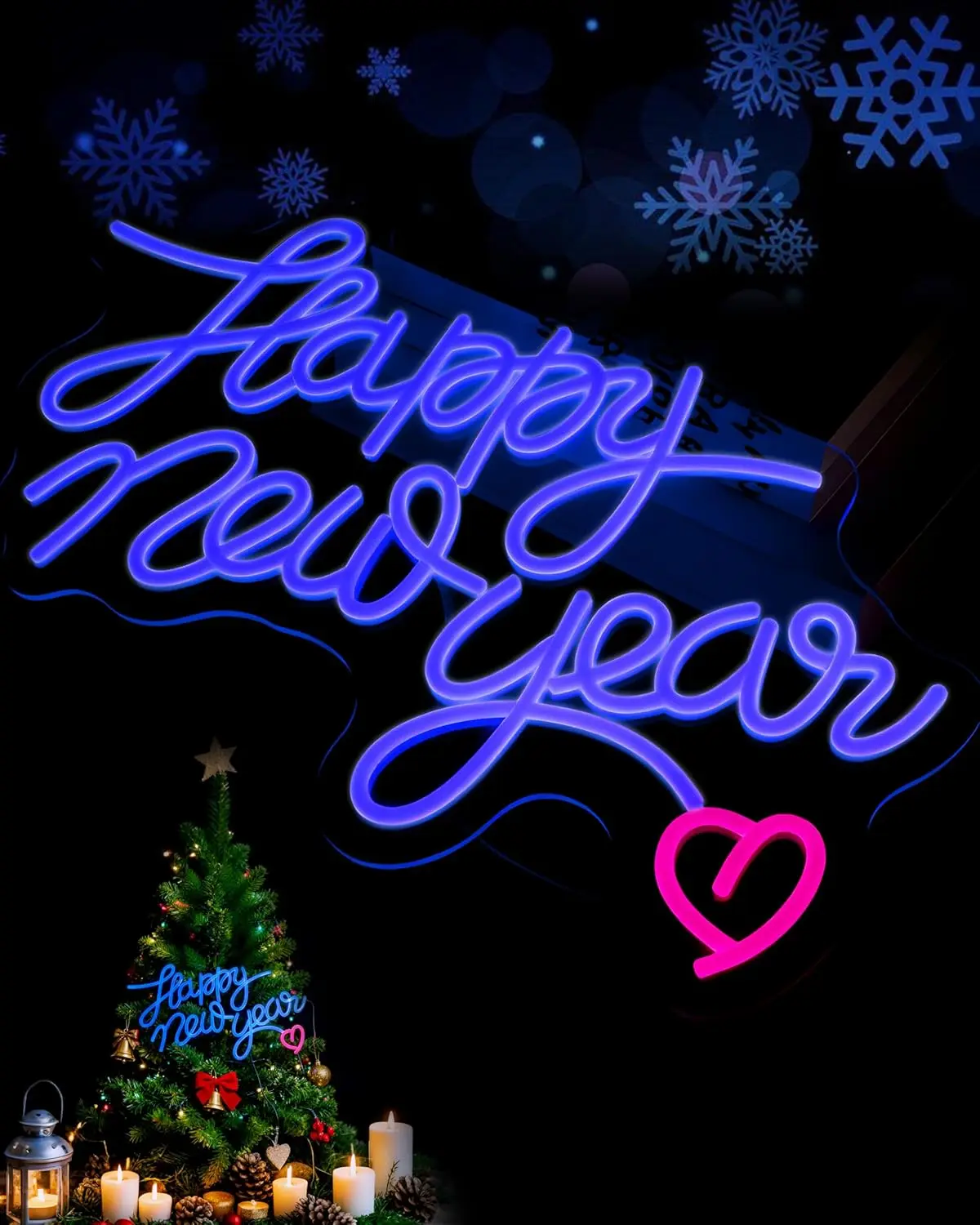 ป้ายไฟนีออนสุขสันต์วันปีใหม่ ป้ายไฟนีออน LED ปรับความสว่างได้ สำหรับตกแต่งผนัง คลับ ปาร์ตี้ ห้องนอน บ้าน โชว์รูม ร้านค้า ของขวัญ
