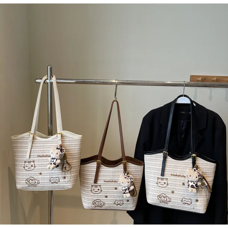 حقيبة حمل صيفية جديدة من القش لعام 2025 - عطلة على شاطئ البحر، سعة كبيرة الحجم للتنقل والسفر