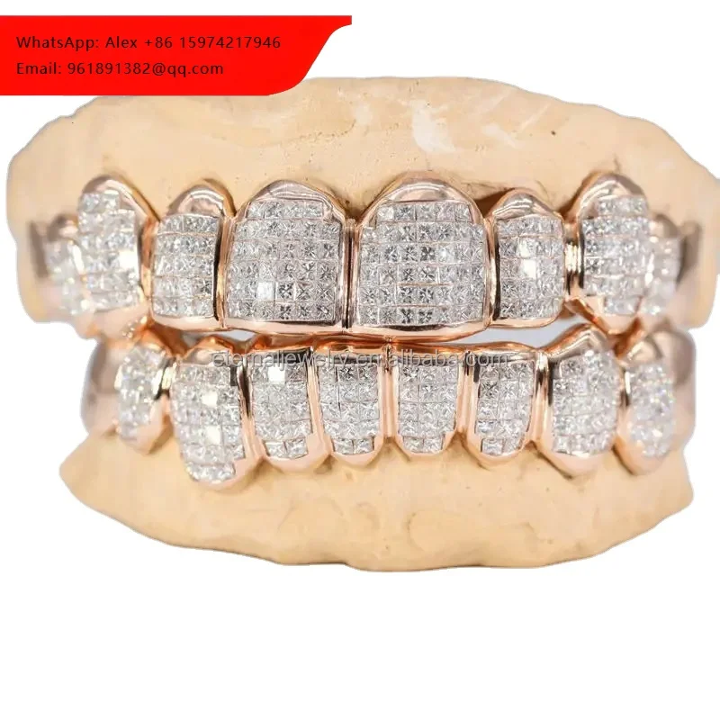

Custom Vvs Moissanite Grillz Hip Hop Style Iced Out Princess Cut Diamond 925 Silver Fine Jewelry Grilliz For Men Women