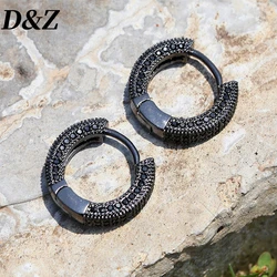 Hip Pop Brass AAA Cubic Zircon Hoop Earring Bling Black&Green Iced Out Micro Zirconia Full Paved Round Earring For Men Jewelry