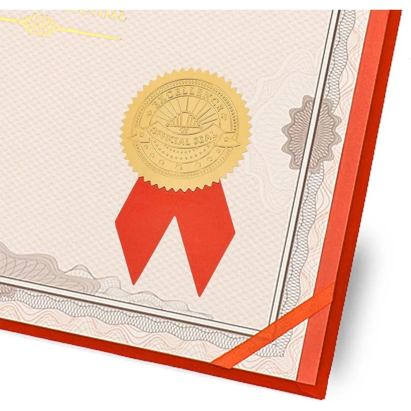 48pcs Gold Diploma Seal with 48pcs Red Ribbon Decoration Sticker Self Adhesive Labels for Envelopes Certificates Graduation