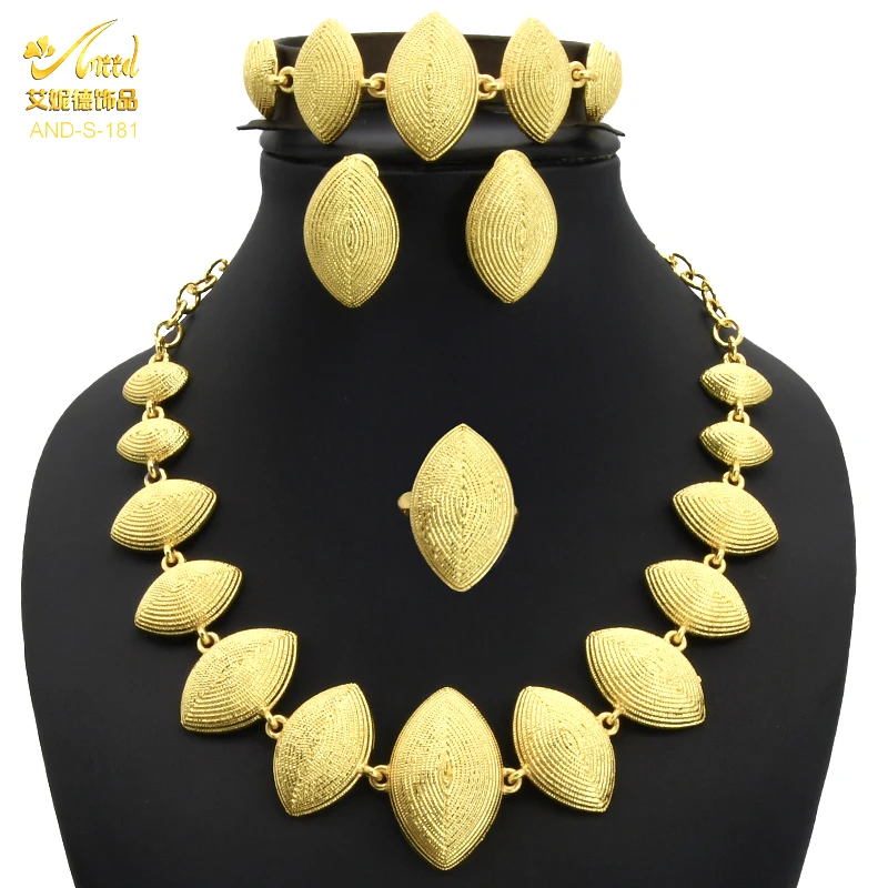 

Nigeria Wedding African Plated Jewelry Set For Women Dubai Bride Luxury Necklace And Earrings Bracelet Sets Eritrea Accessories