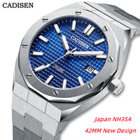 CADISEN 42MM Men Watches Japan NH35A Sapphire Glass Mechanical Automatic Blue Watch Men 100M Waterproof Luxury Casual Business W