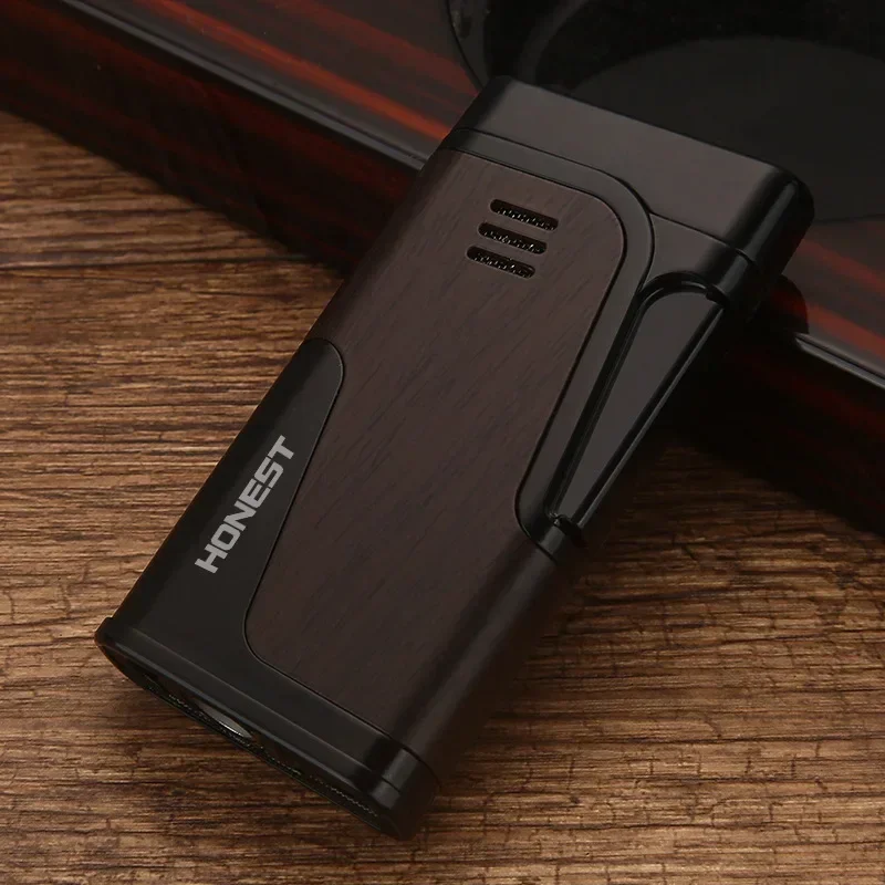 HONEST Dual Direct Injection Oblique Fire Metal Inflatable Lighter Special Igniter for Cigars with Cigar Tools High Quality