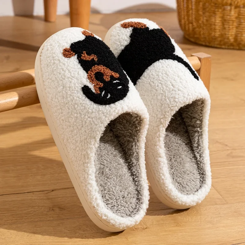 Winter Women's Slippers Cute and Interesting Cartoon Little Black Dog Indoor Warm Comfort Home Bedroom Soft Causal Plush Shoes view 5