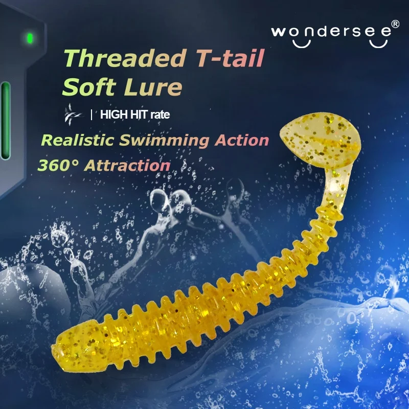 wondersee Spriral T Tail Soft Bait 4cm 7cm 1g 2.3g Wobblers Swimbait Artificial Lure Paddle Grub Worm Stock Clearance Wholesale