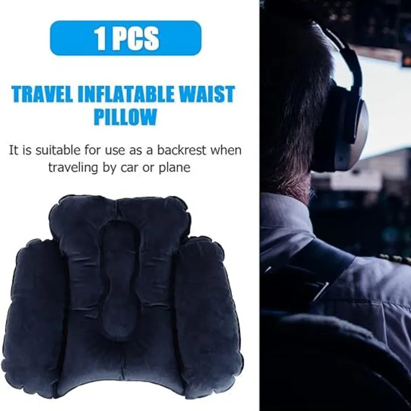 Practical Travel Inflatable Pillow Waist Cushion Comfortable Lumbar Support Back Pad For Car Office Aircraft Sleeping PVC Velvet