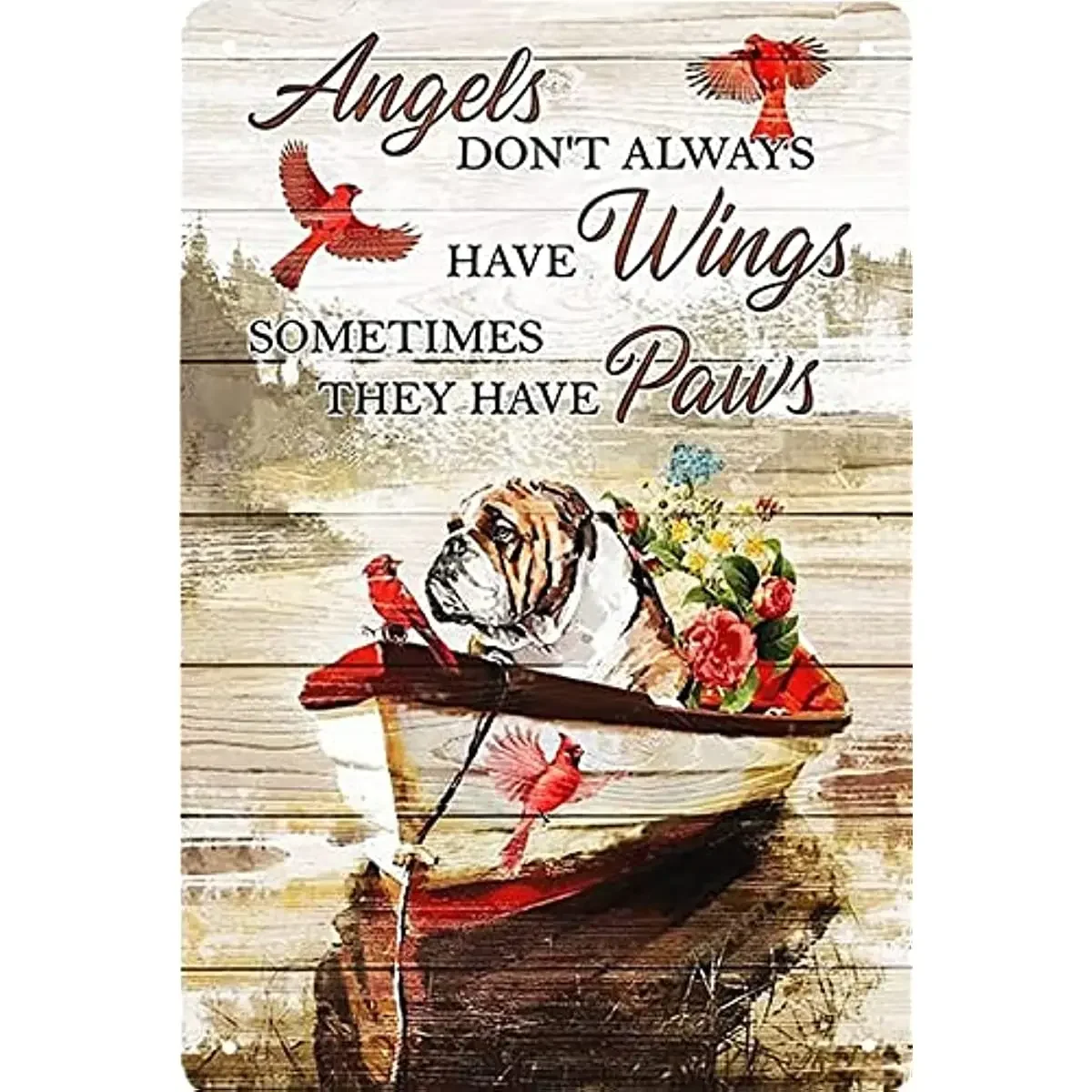 English Bulldog Cardinal Metal Tin Logo Angel Does Not Always Have Wings Aluminum Poster Retro Brand Wall Decoration