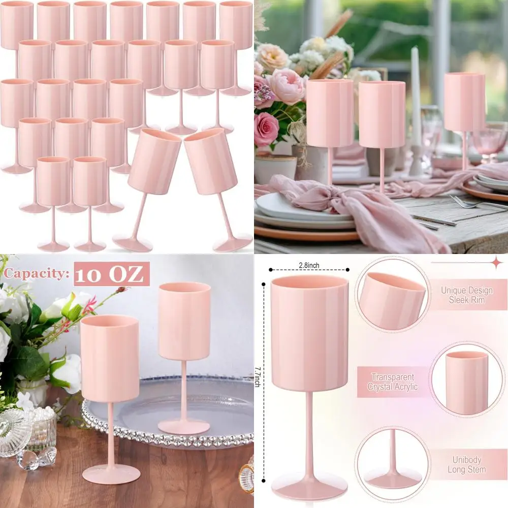 

Розовые акриловые бокалы для вина на ножках — квадратные флейты для шампанского на 10 унций для вечеринок и торжеств
