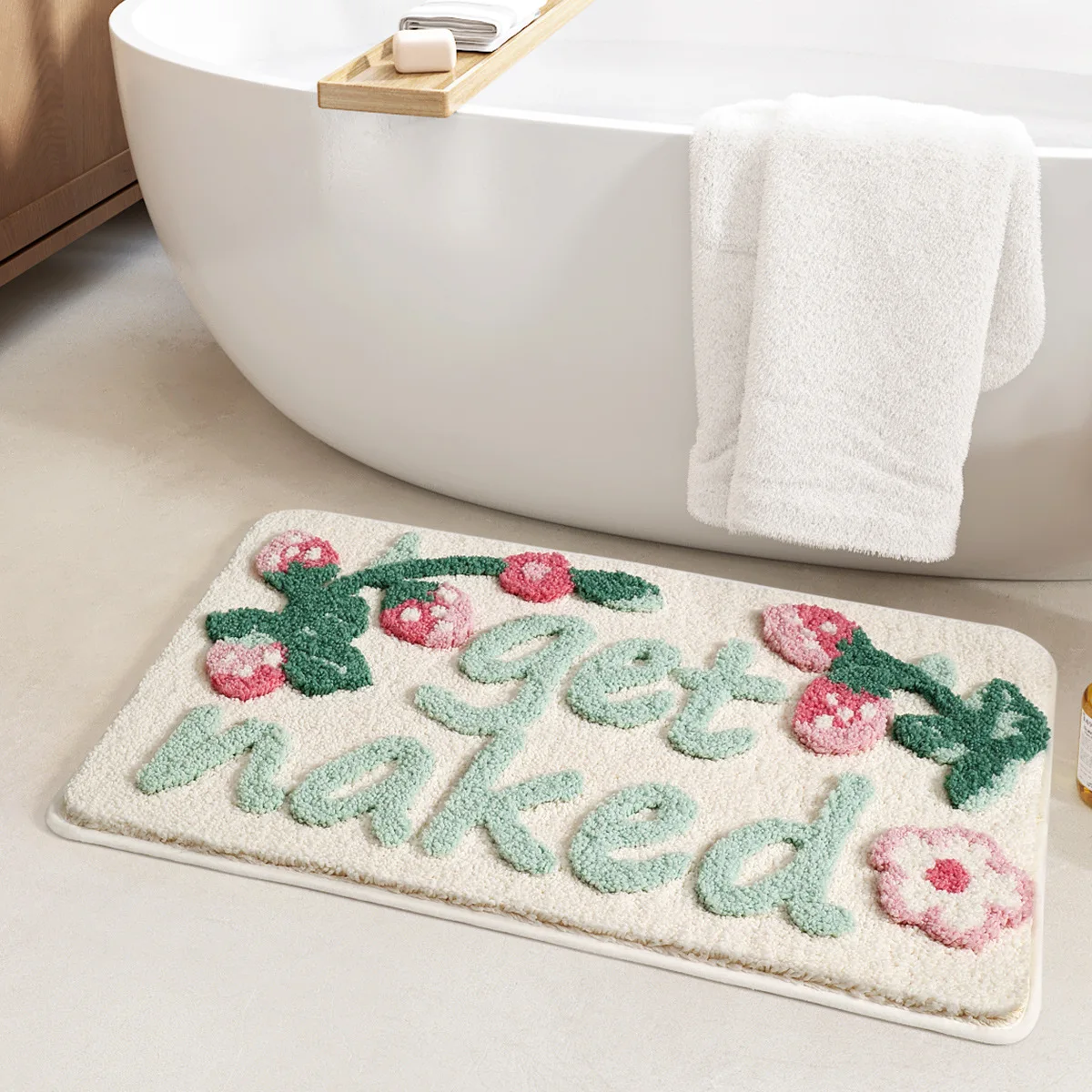 

New Simple Letter Bathroom Absorbent Floor Mat High Gram Weight Flocking Home Bathroom Anti-Slip Mat Quick Dry Foot Mat