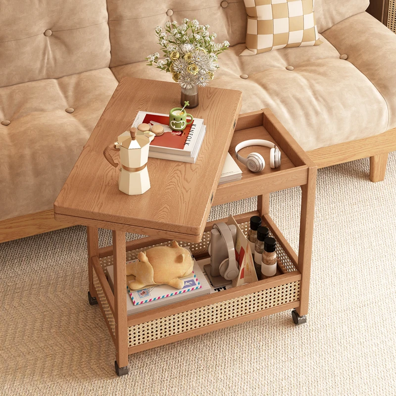 Mobile coffee table, side table, solid wood used small cart, living room sofa with wheels