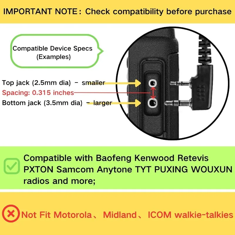 2pcs Walkie Talkie Covert Air Acoustic Tube Headset Earpiece K-plug with Mic 2-Pin for Baofeng Kenwood Wouxun Walkie Talkies