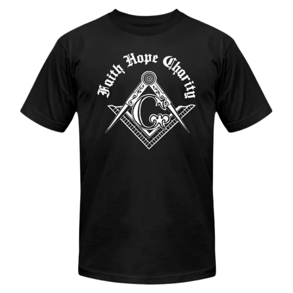 T-shirt manches courtes col rond homme, estival et décontracté, Faith manicure and Charity Freemason Square & Compass Symdangers, 100% coton