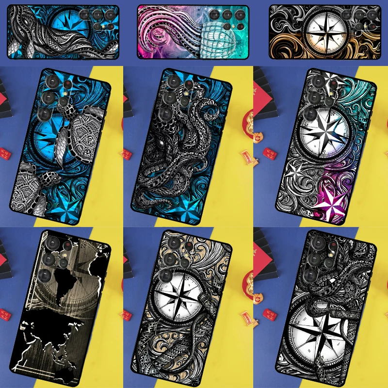 Sailing compass nautical Sea turtle Phone Case For Samsung Galaxy S25 S24 Ultra S9 S10 S20 S21 S22 S23 Plus S24 FE Back Cover