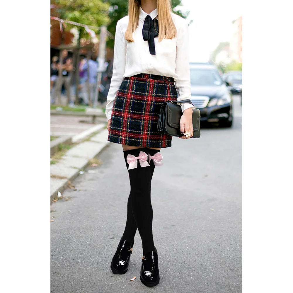 Women's Thigh-High Socks, Super Long, Cute, Knitted, Warm, Thick, High-Tube Boot Socks, Over-The-Knee Socks with Bow Leg Warmers
