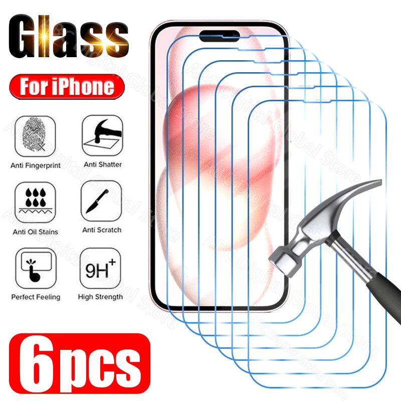 6PCS Tempered Glass for iPhone 15 14 13 12 11 Pro Max Mini Screen Protector for iPhone 15 14 Plus 7 8 X XR XS Max SE 2020 2022