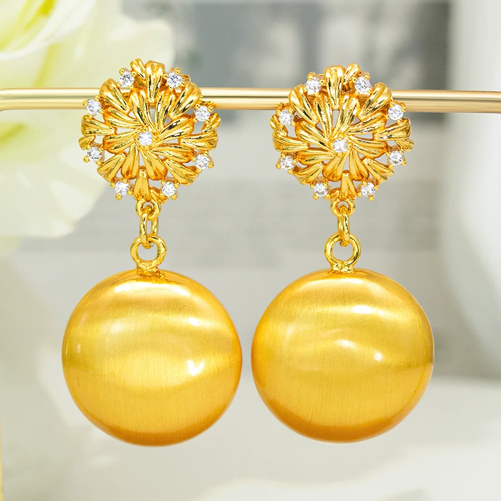 YTJX 18K vergoldete florale Zirkon-Ohrhänger, runde, mattgoldfarbene Ohrhänger für Damen, luxuriöses Geschenk für Abendpartys – Detail 3