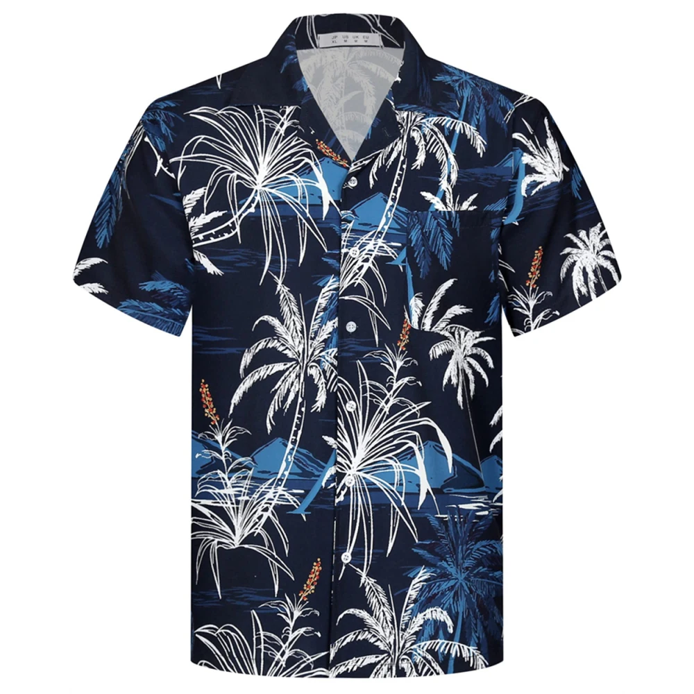 Mens Hawaiian Coconut Tree Printed Shirts Short Sleeve Button Summer Fashion Shirt for Men Casual Tees Beach Shirts Men's Shirts