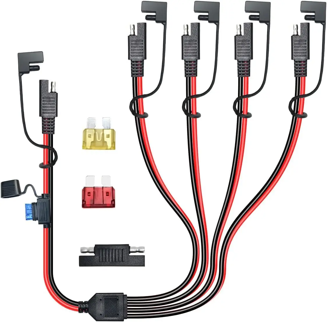 Cabo Extensor Divisor SAE 14 AWG de 2 Pés, Adaptador 1 para 4 SAE com Adaptador de Polaridade Reversa para Painel Solar, Carro, Moto, RV