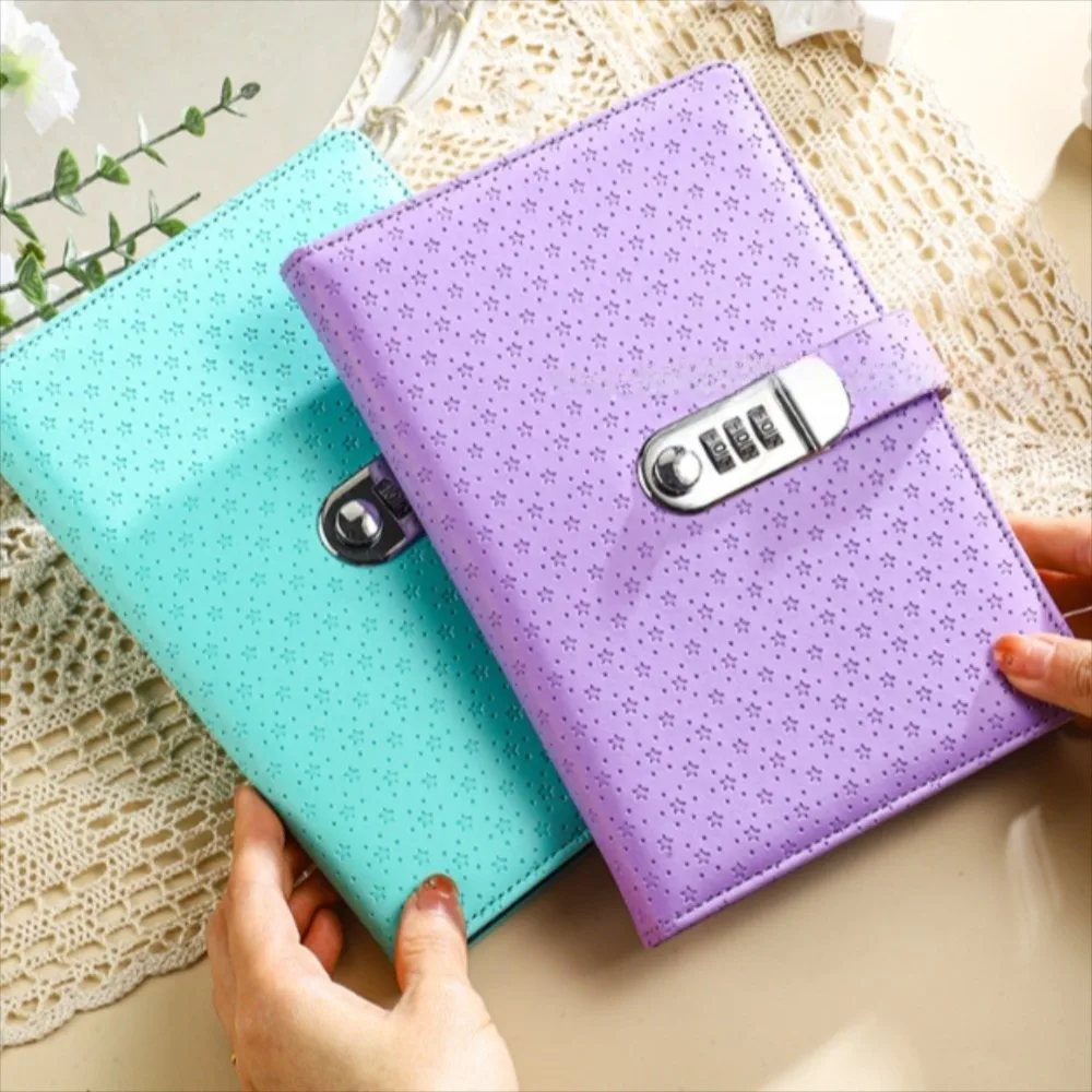 A5 Retro Password Book with Lock 200 Pages Stationery Embossed Student Notepad Protecting Secrets PU Leather Diary Notebook