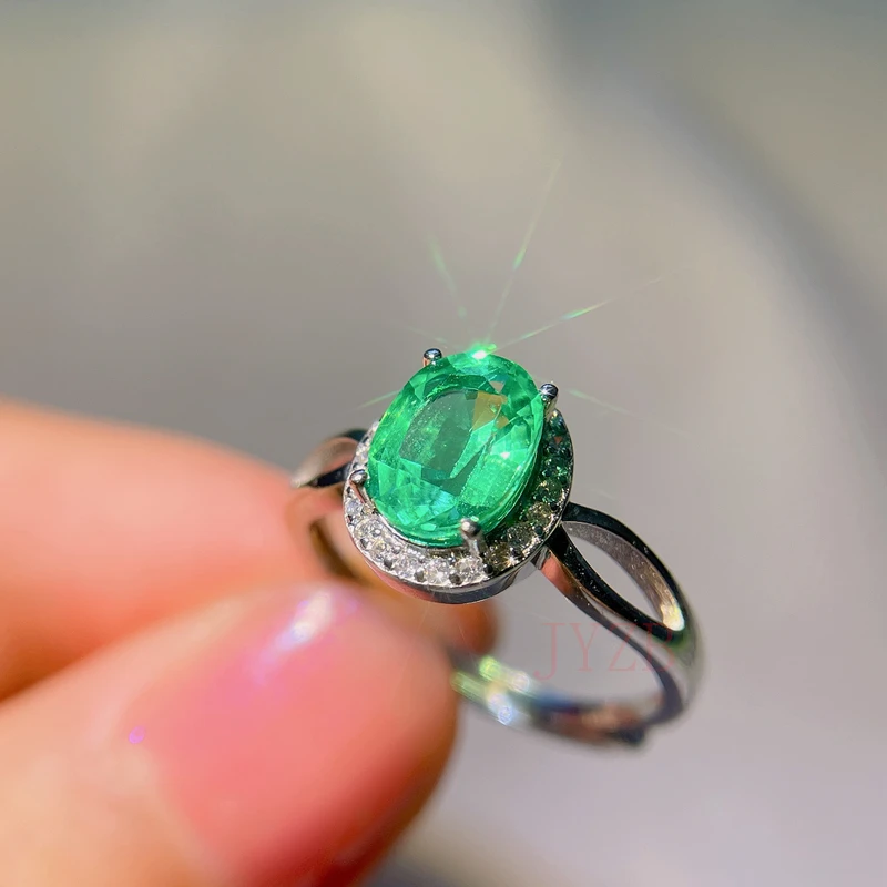 925 Sterling Silver True 100% natural emerald Ring Classic Fine jewelry New wedding gift 6*8mm
