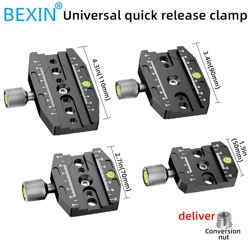 BEXIN Aluminium 50mm/70mm/90mm/110mm Quick Release Clamp Tripod Ball Head Mount Clamp for Arca-Swiss Standard Camera Monopod