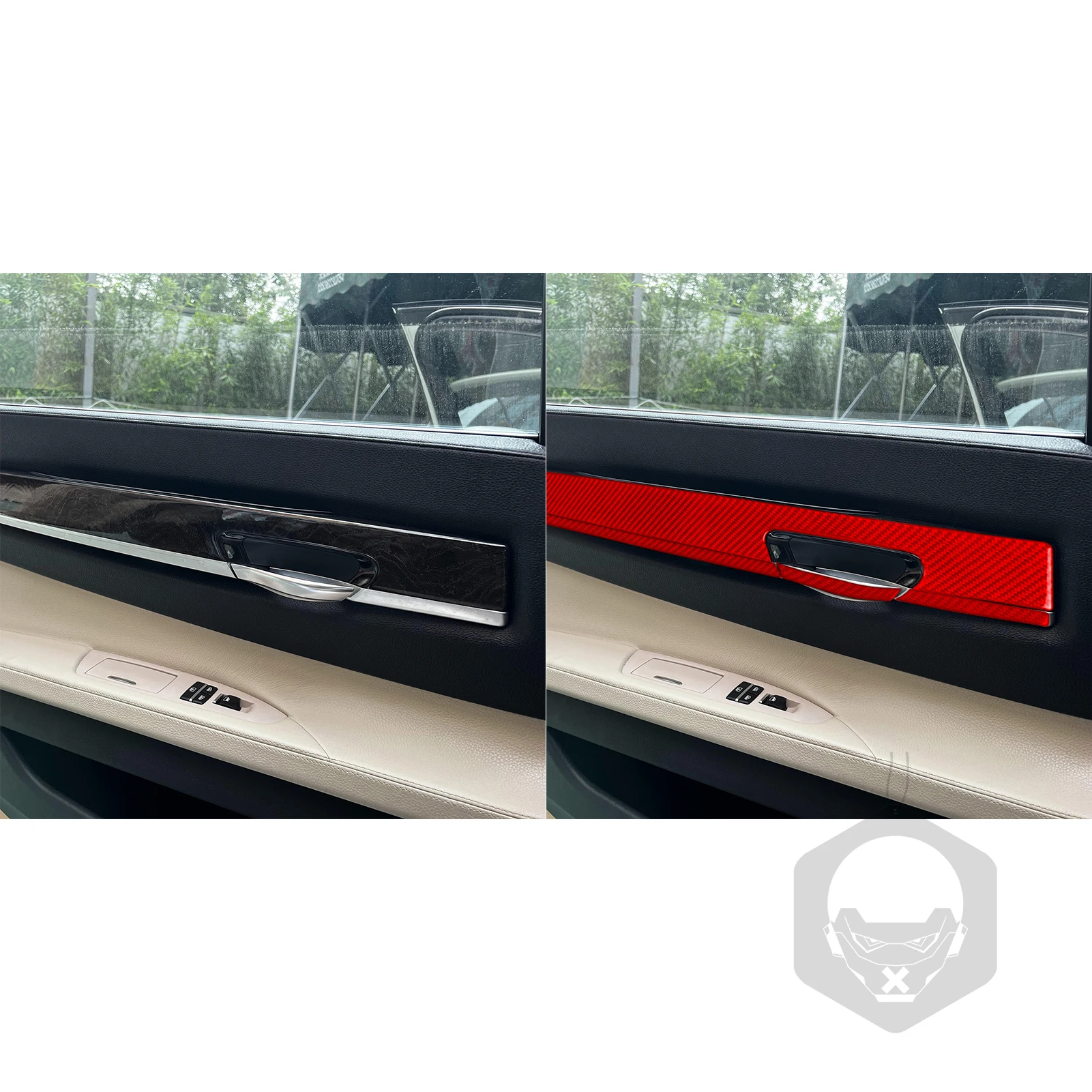 لسيارات BMW 7 Series F01 2009-2014 تعديل ألياف الكربون الباب الخلفي غطاء الكسوة البيانو الأسود ملصقات الملحقات الداخلية