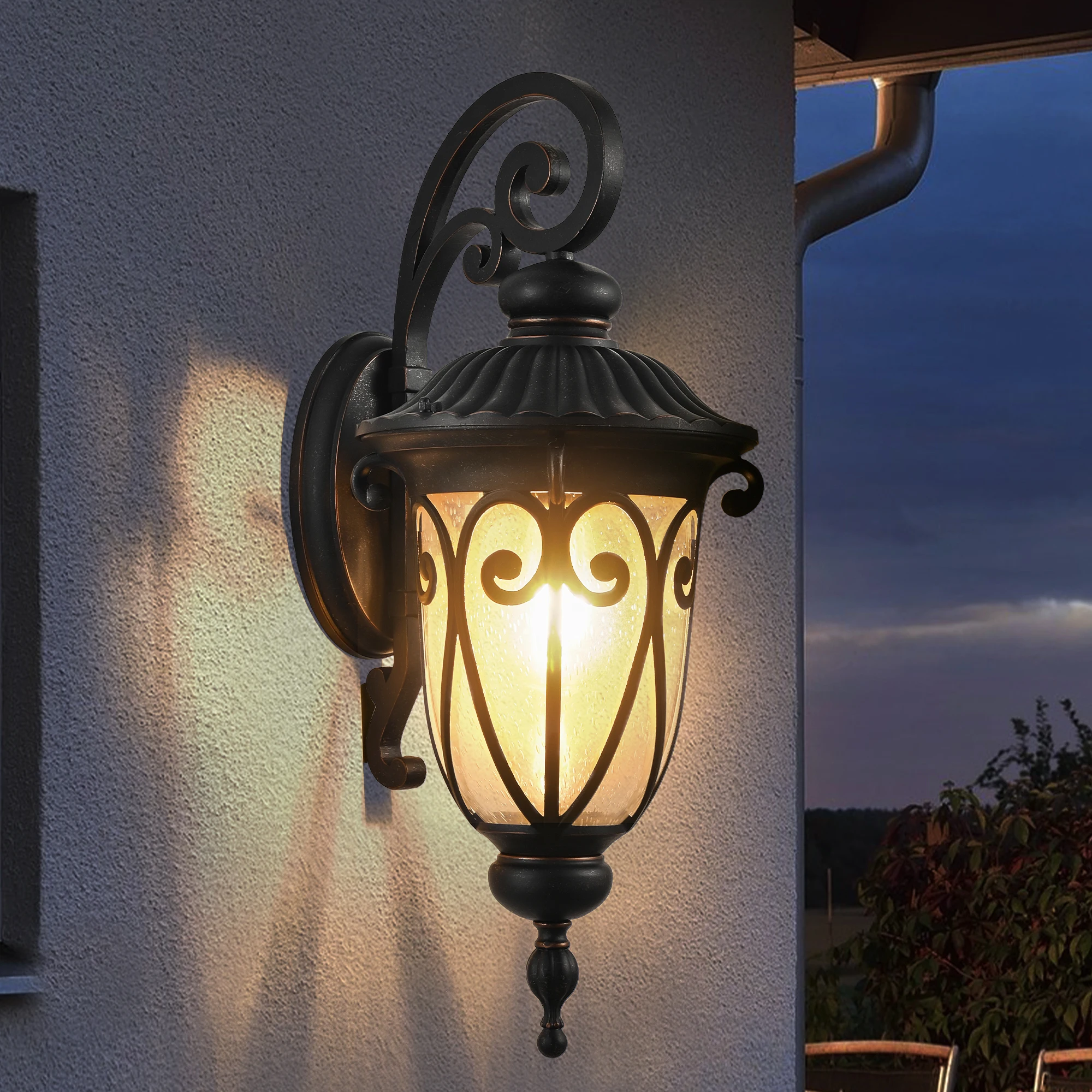 Classic Outdoor Wall Lantern, Black Vintage Wall Sconce with Bubble Glass, Weatherproof Exterior Light Fixture(No Bulb)