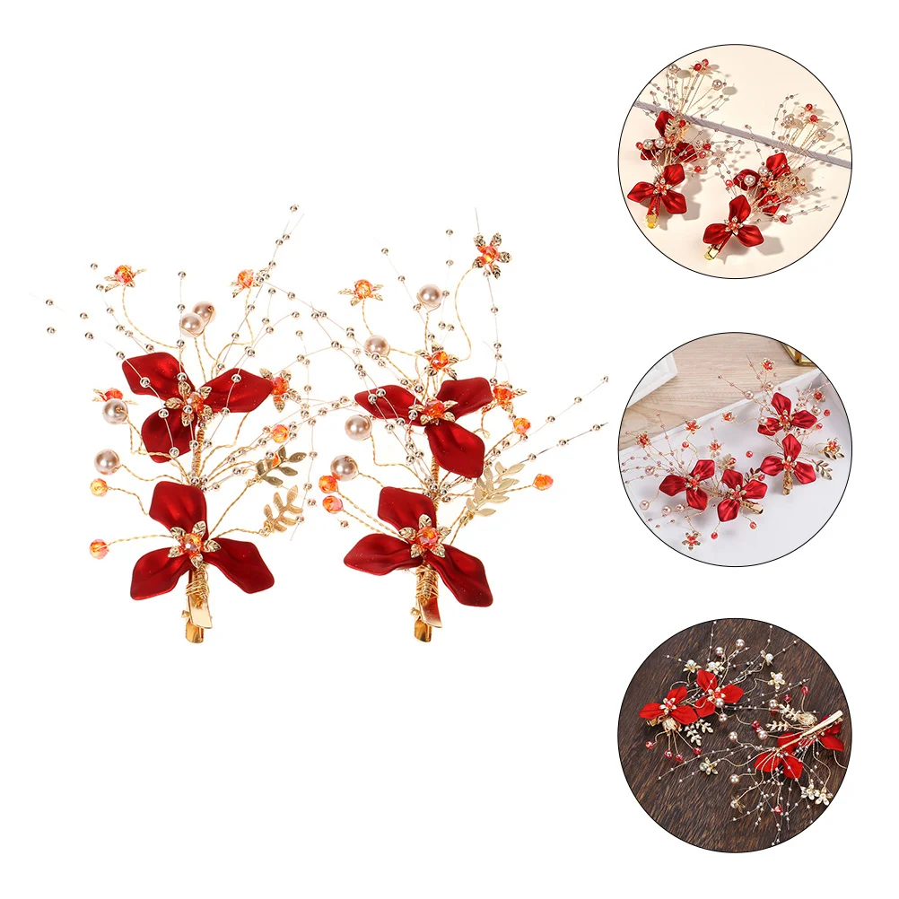 

2 Pcs Hair Accessories Floral Women Headdress Chinese Style Bride Jewelry Ornament Ring Hairpin