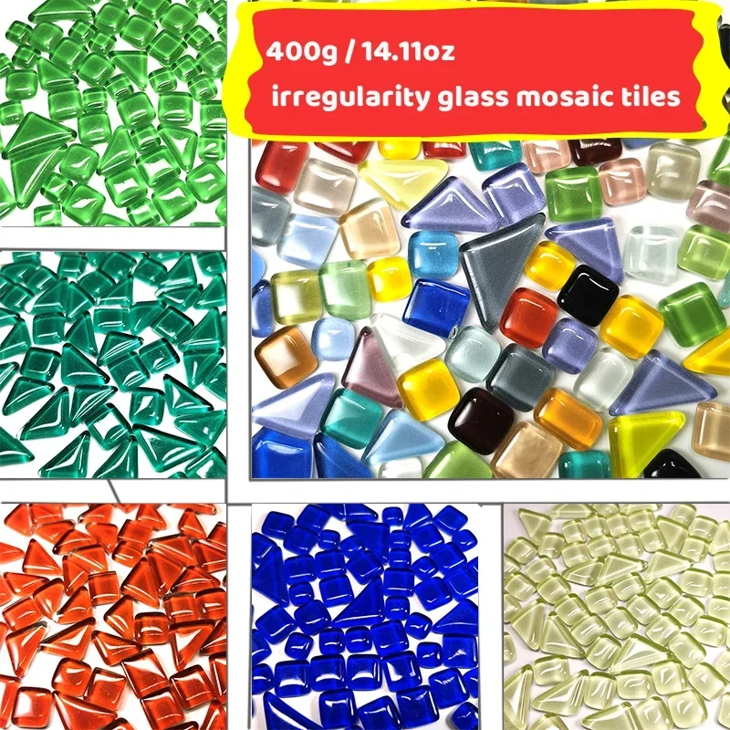 400g/14.11oz (Approx. 270pcs) Irregular Shape Glass Mosaic Tiles Colorful Mosaic Craft Materials DIY Mosaic Stones Kids/Children