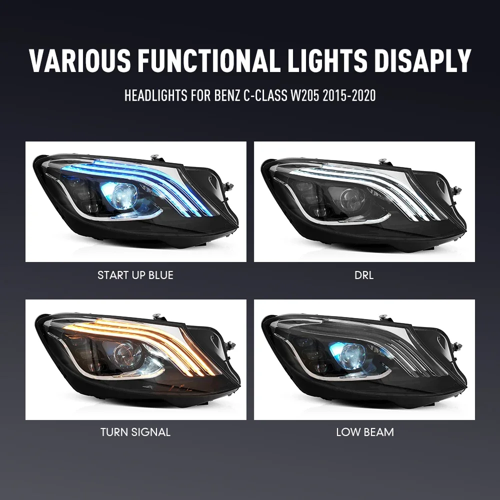 ไฟหน้ารถยนต์ 2 ชิ้น สำหรับรถเบนซ์ S-Class W222 ปี 2014-2017 ไฟหน้า LED พร้อมไฟเดย์ไลท์ ไฟเลี้ยว อุปกรณ์ตกแต่งรถยนต์
