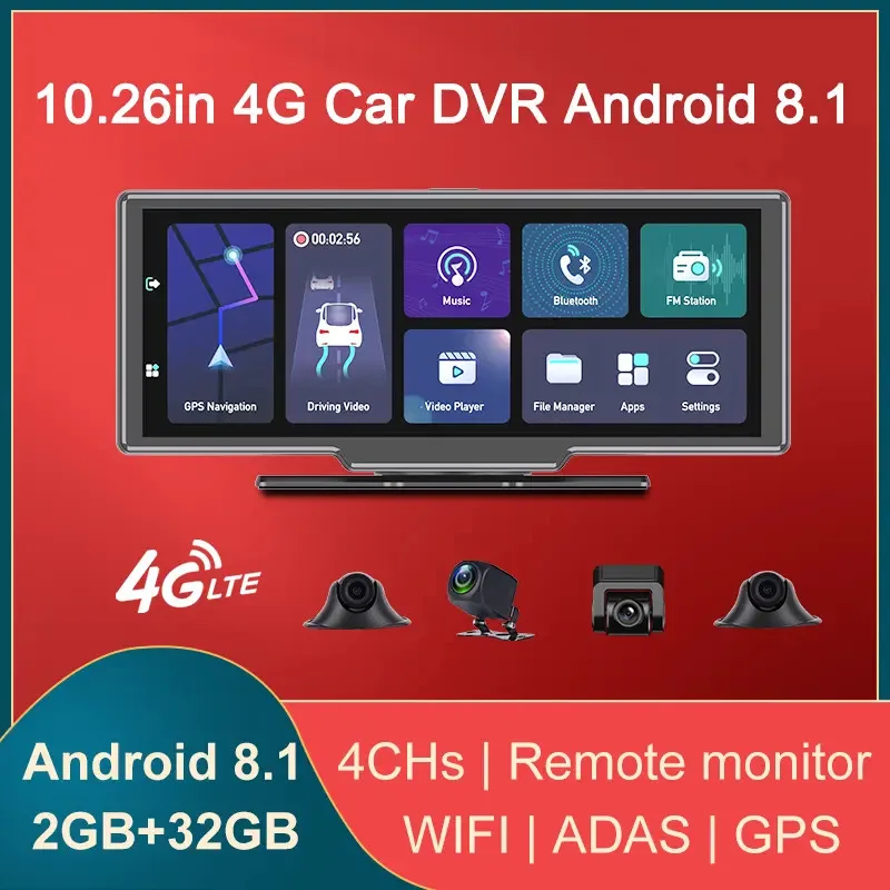 

4 Channel 4G Android 8.1 Car Dash Cam ADAS GPS Navigation Full HD 1080P Video Recorder Dashboard DVR WiFi 24H Remote Monitoring