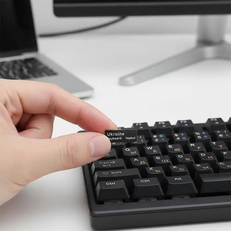 

Durable Ukrainian Alphabet Keyboard Sticker Black for Laptop simple install for Students Office