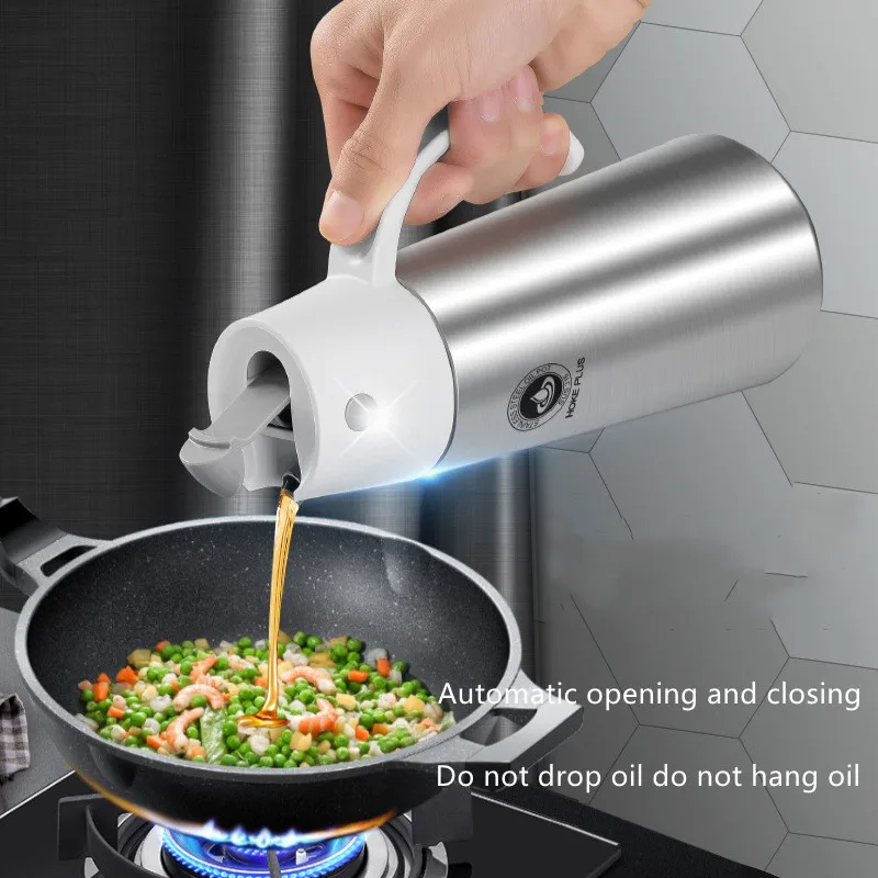 

New Automatic 316 Stainless Steel Oil Pot Kitchen Leakproof Oil Tank with Lid Seasoning Bottle Vinegar Bottle Oil Bottle 750ml