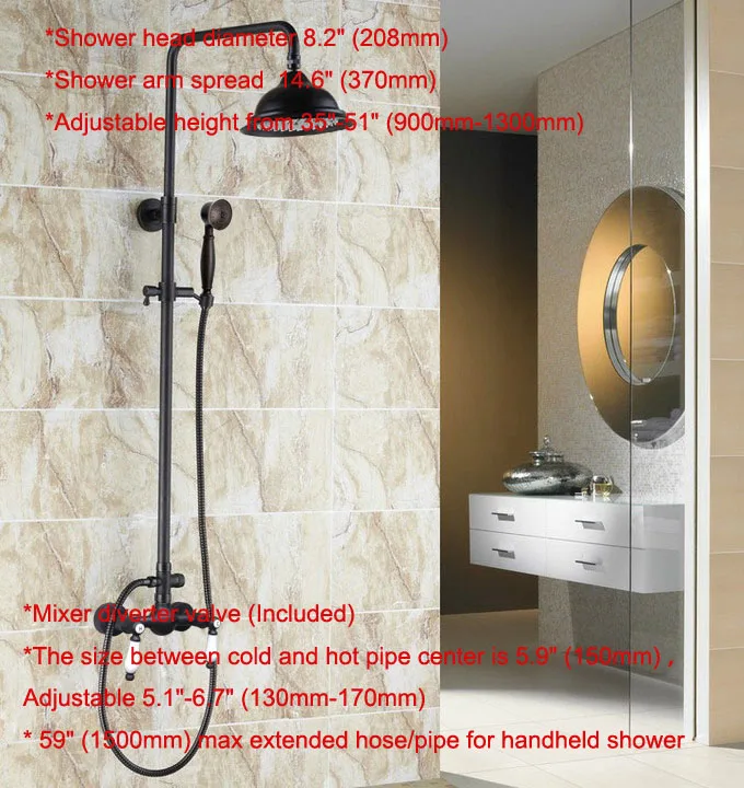 Bathroom Faucet Set Rainfall/Handheld Shower Hot And Cold Water Taps Kit Wall Mounted Black Brass Washroom Mixer Tap Drs472