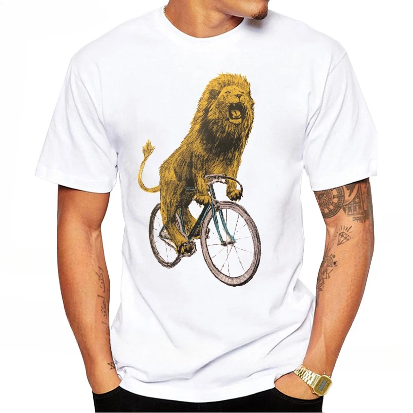 New Summer Men Short Sleeve Hip Hop Boy Casual Tops Funny Animal Design White Tees Sea Turtle And Fixed Gear Bike Retro T-Shirt