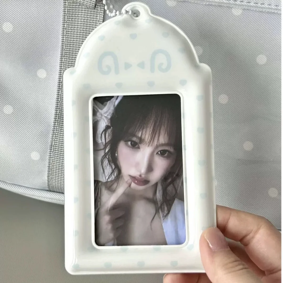 Cute Emoticon 3 Inch Photocard Holder Pvc Card Sleeve With Hanging Bag Keychain Heart Polka Dot Bag Charm For Idol Photos Case
