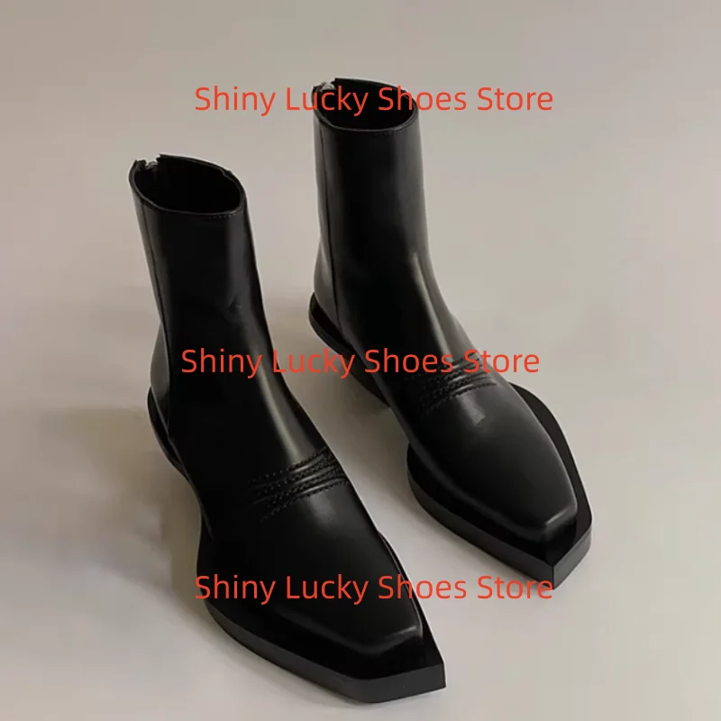 

Pleated Shoes for Mens Square Toes Chunky High Heels Sewing Lines Chassure Hommes Stitching Zapatos De Hombre Solid Males Boots