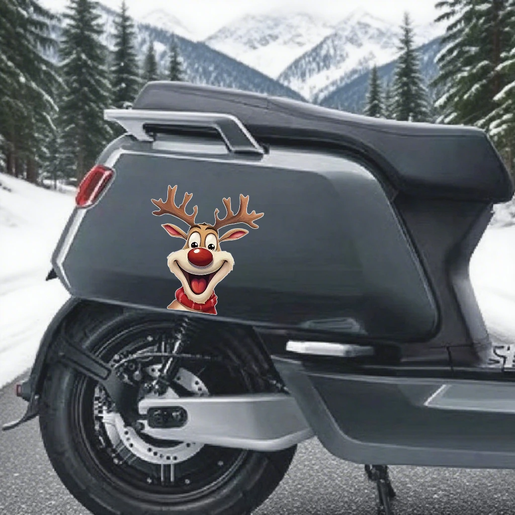 

Рождественские наклейки на мотоцикл, водонепроницаемые украшения для окон с Санта-Клаусом и оленями, декоративная наклейка для автомобильного компьютера