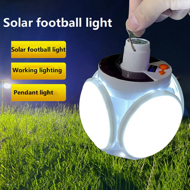 Outdoor LED Football Light Folding For Camping Light Solar Charging Folding High Light Hanging Tent Light Fifth gear dimming