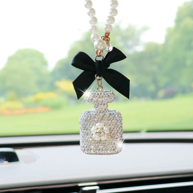 Creative Bowknot Perfume Bottle Car Hanging Ornament Exquisite Car Rearview Mirror Hanging Accessory Gift Decoration