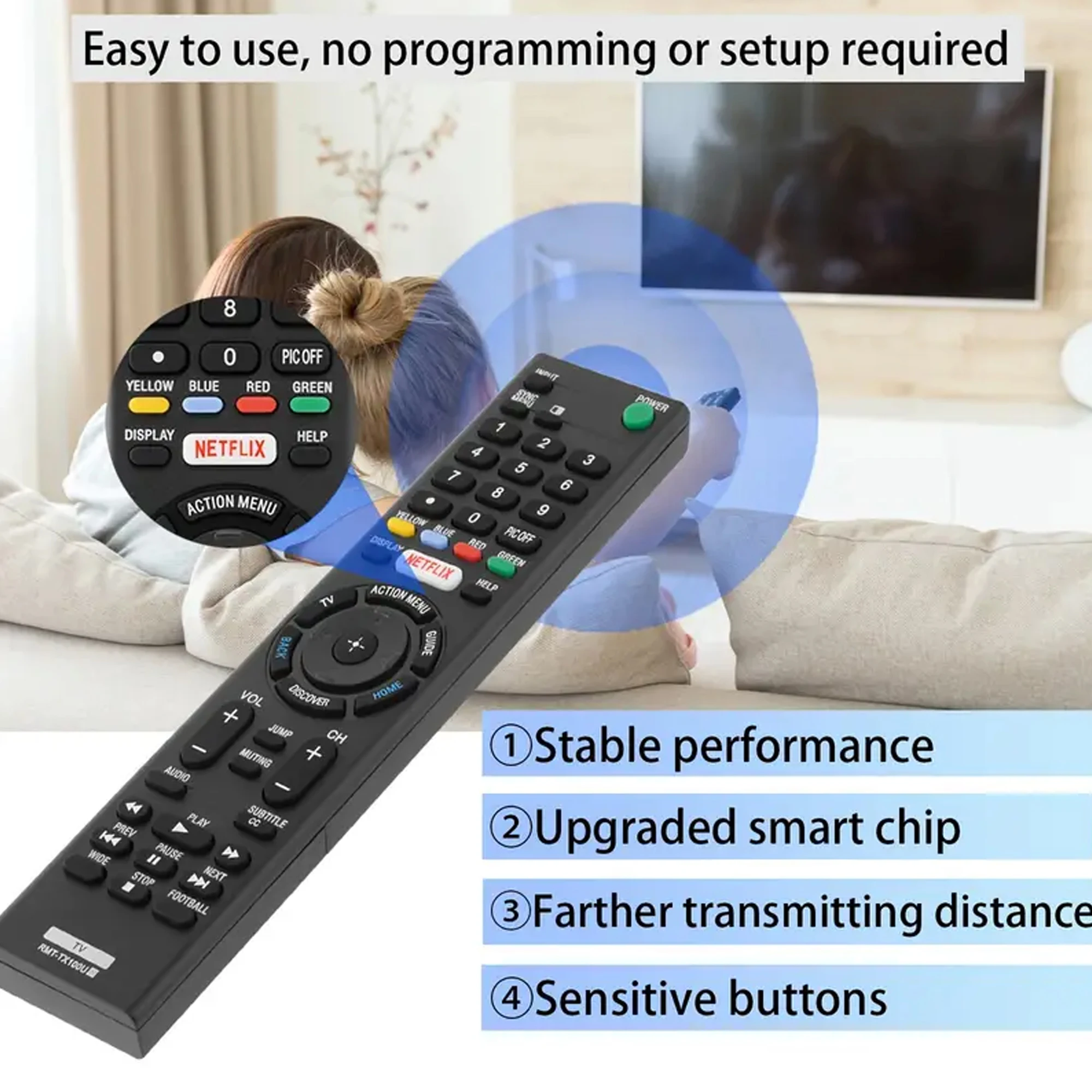 RMT-TX100U Universal Remote Control Fit for All Sony LCD LED HDTV Smart bravia TVs - No Setup Needed