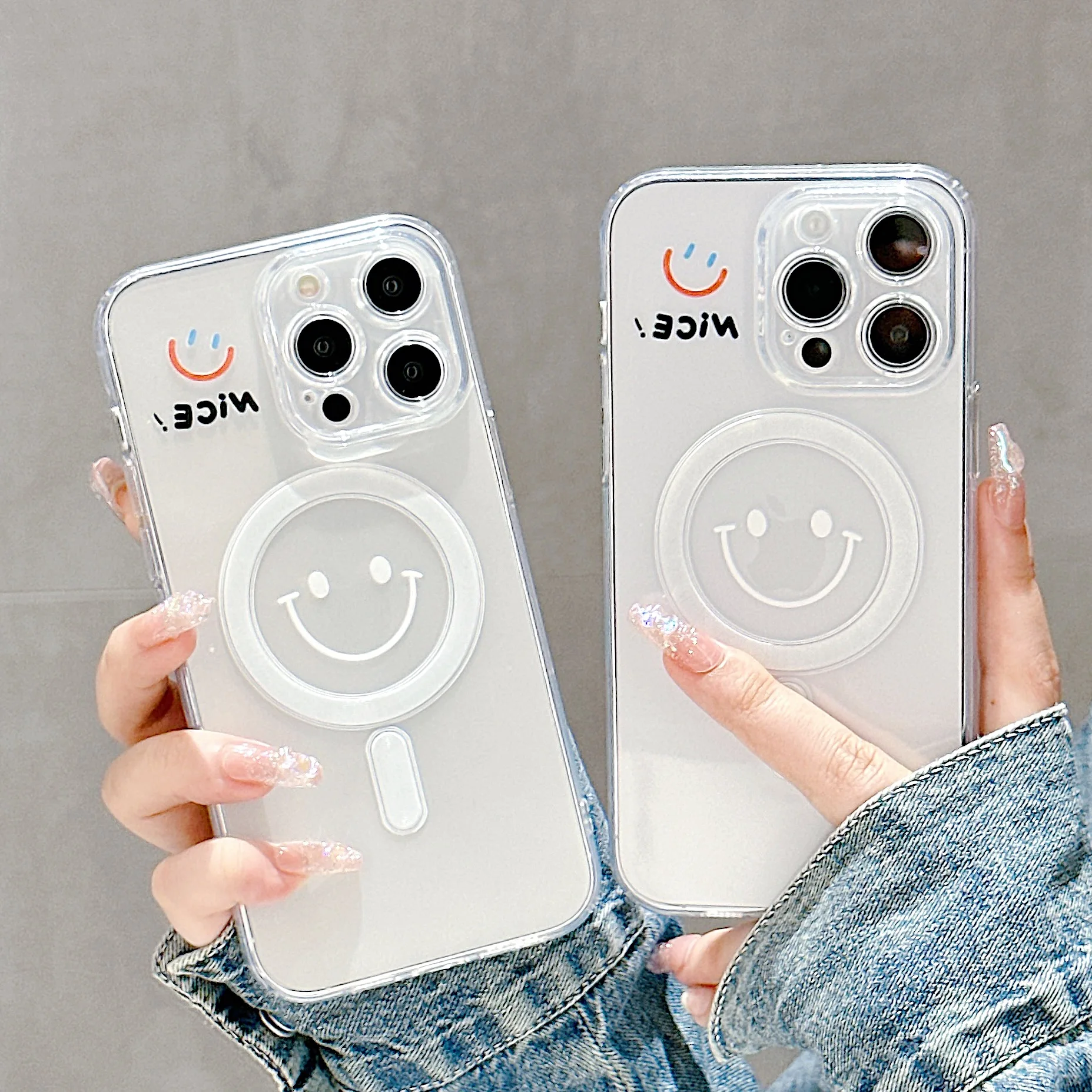 Cute Cartoon Smile Magnetic Magsafe Phone Case For iPhone 11 12 13 14 Pro Max 15 Plus Wireless Charging Couple Clear Soft Cover